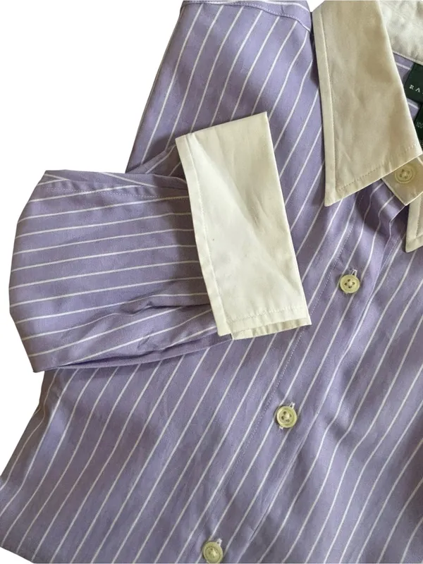 Lauren Ralph Lauren Pinstripe English Garden Blouse Sz 14 Button Up 100% Cotton - Image 3