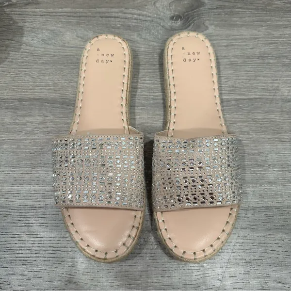 A New Day Women's Sparkling Silver Slide Sandals size 8.5 - Image 2
