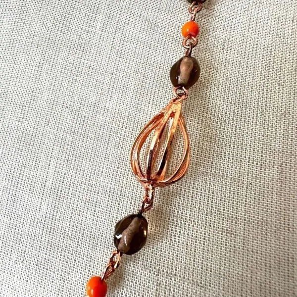 Rose gold tone orange beaded necklace - Image 3