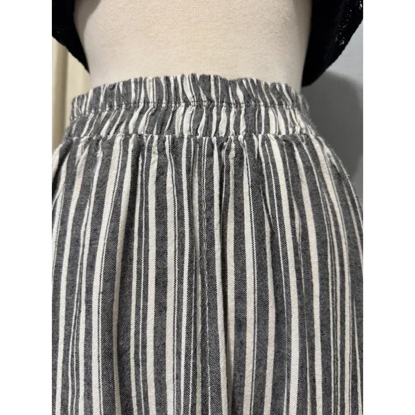 See You Monday Linen Blend Striped Midi Skirt‎ Size L Black White Nautical Cottagecore Modest - Image 13