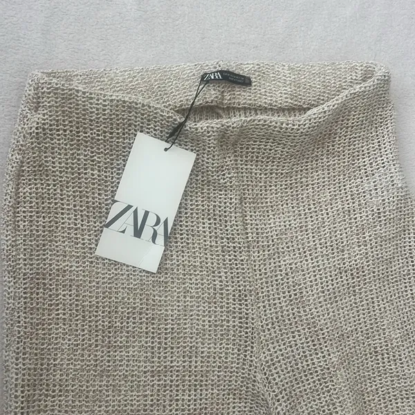 Zara NWT Beige Textured Bouclé Wide Leg Pants Size M - Image 6