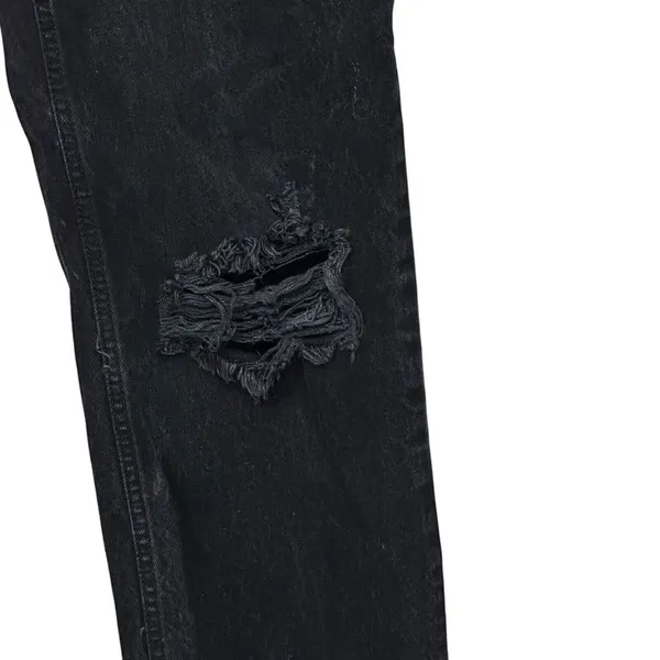 ZARA‎ Black Rigid Denim High Rise Ripped Distressed Wide Leg Full Length Jeans 4 - Image 6