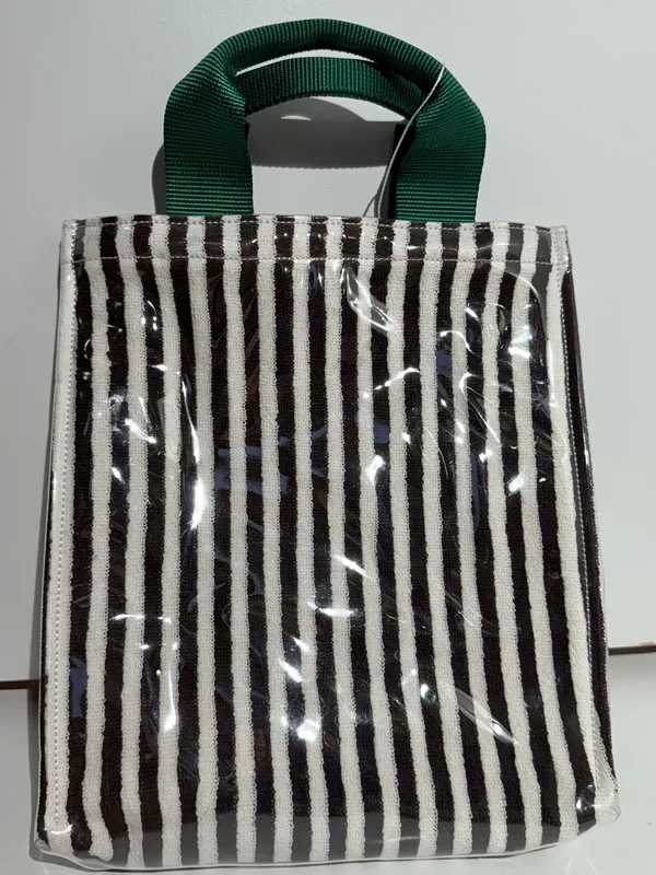 NWOT Anthropologie Coated Terry North South Small Tote Black, White & Green - Image 4