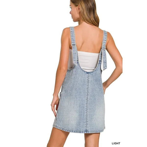 Zenana Denim Overall Dress with Front Pockets - Light - Small - Image 5