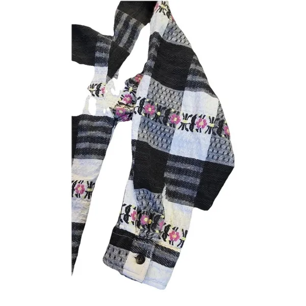 Vintage Women's White blue Plaid Floral Lace Button Down Boho Western.‎ Large - Image 4