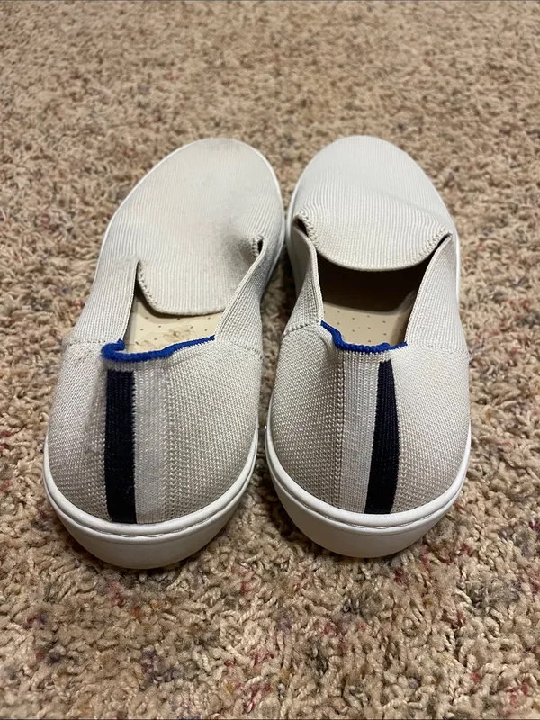 Rothy's Cream Knit Slip-On Loafers with Blue Heel Trim - Image 3