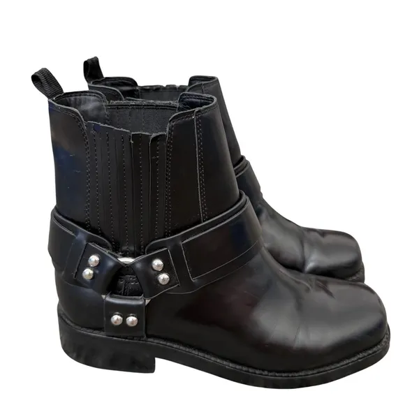 Marc Fisher LTD Black Leather Harness Square Toe Ankle Biker Boots Size 6 - Image 2