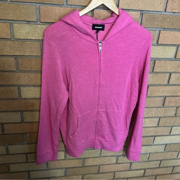 NWT Monrow Supersoft Zip Up Hoody Full Zip Sweater Pink Size XL - Image 2