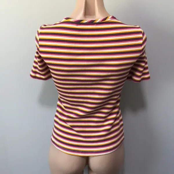 Maeve Anthropologie Ribbed Stripped Button Top - Image 5