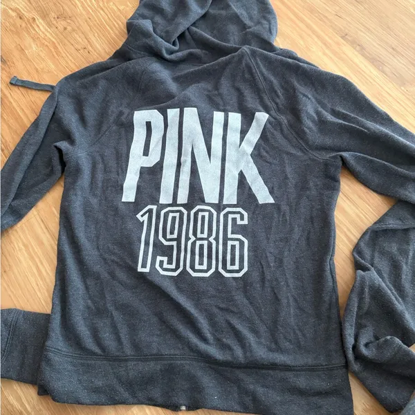 Gray Victorias Secret Pink Zip-Up Hoodie - Image 3