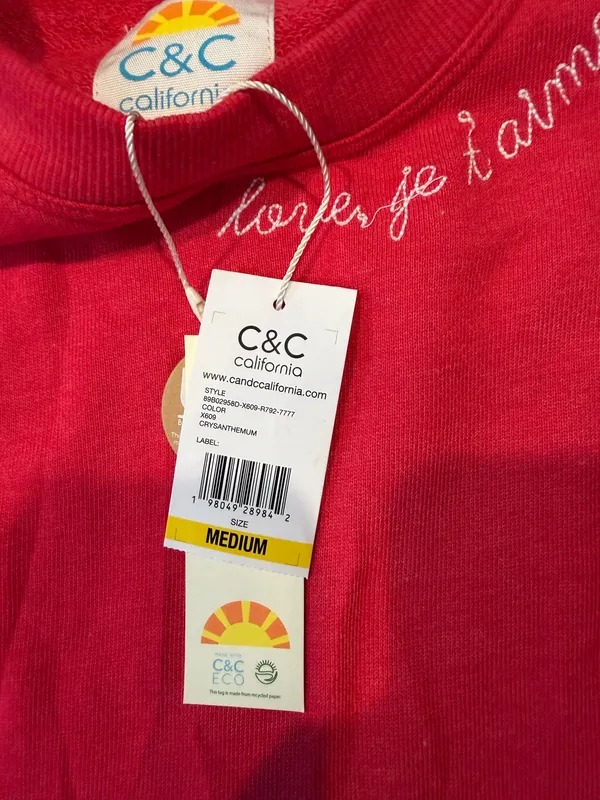 NWT C&C California Red Crewneck Sweatshirt Hearts Love Women’s Size Medium - Image 6