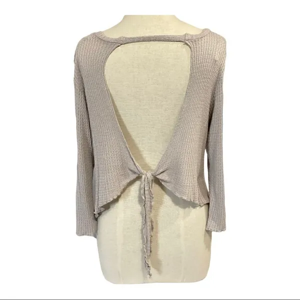 West Of Melrose Gray Open Back Long Sleeve Knit Top - Image 4