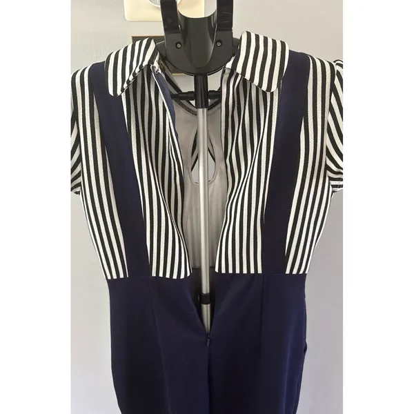 VFemage Women's black white strip navy blue vintage-style‎ sailor dress Size 12 - Image 6