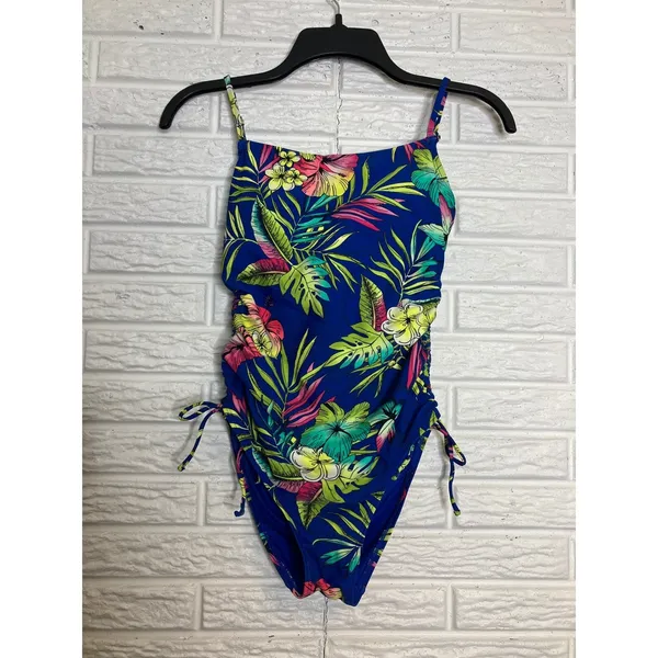 Loft swim shirred side one piece swimsuit tropical floral‎ print women's small - Image 2