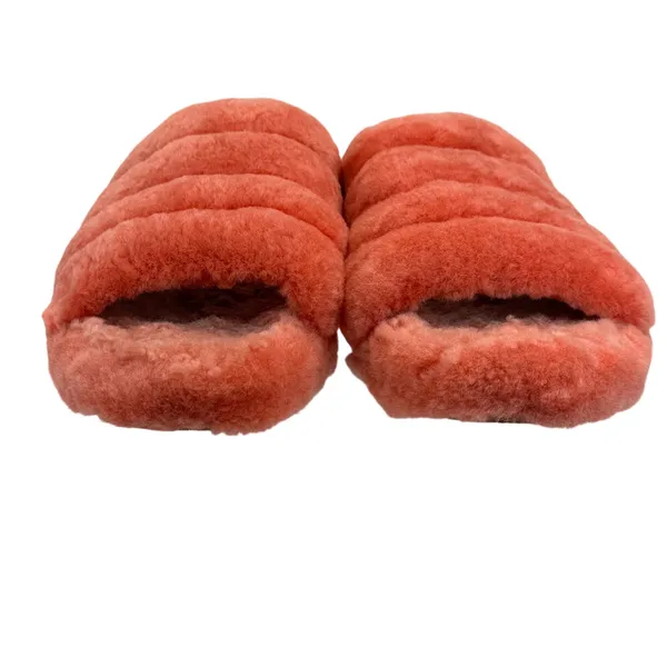 UGG Fluff Yeah Slide Sheepskin Slippers Coral Pink Orange Women 8‎ Y2K Spa Cozy - Image 4