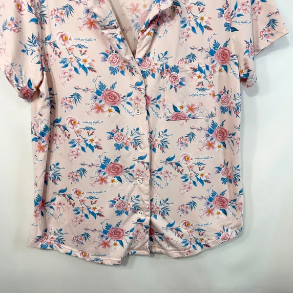 Catherine Malandrino Small Pajama Set Pink‎ Floral Short Sleeve Pants Soft 1698 - Image 4