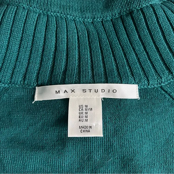 Women’s Max Studio Drawstring Mock Neck Teal Green Sweater Cotton Blend Medium - Image 3