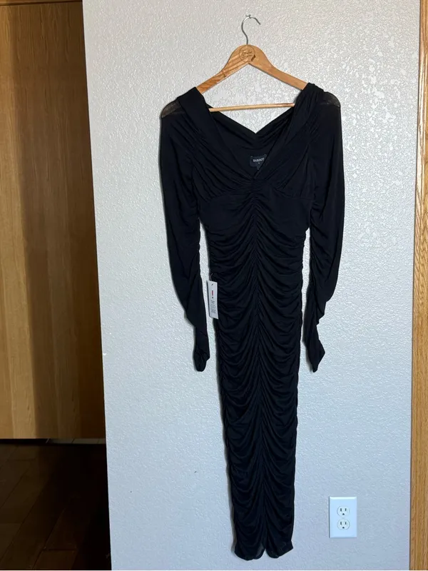 Bardot Ruched Detail Midi Dress Medium New - Image 2