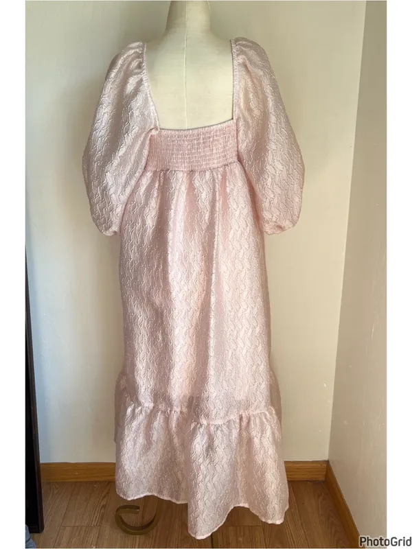 Anthropologie Pink Textured Puff Sleeve Dress Small - Image 3