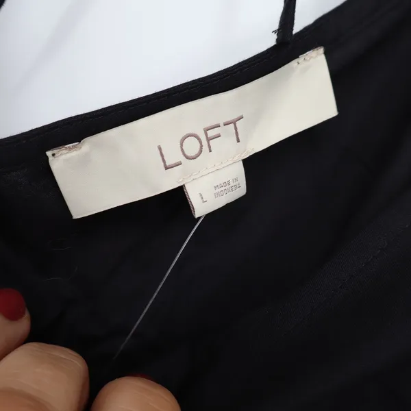 LOFT Blouse Women's L Black Puff Ruched Sleeve Tie Back New - Image 3