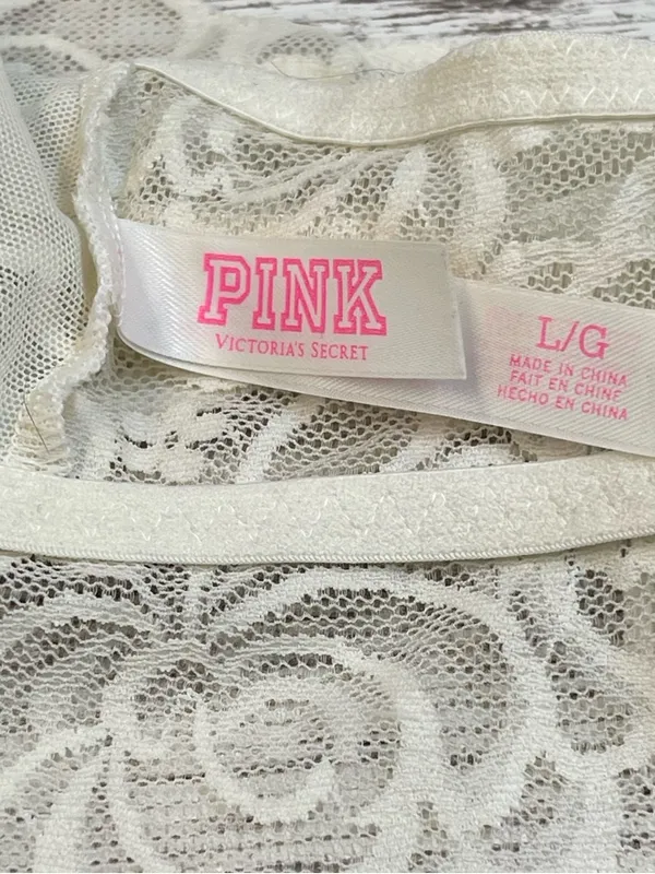 Cami Camisole Fairy Core Coquette PINK Victoria's Secret Lace Bralette Ivory L - Image 5