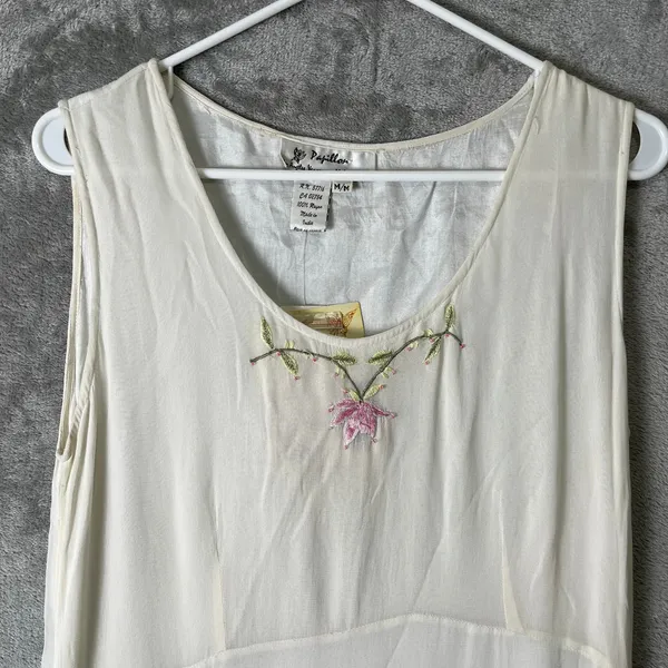 Vintage Embroidered Floral Beaded Slip Dress‎ Cream Romantic Medium Deadstock - Image 3