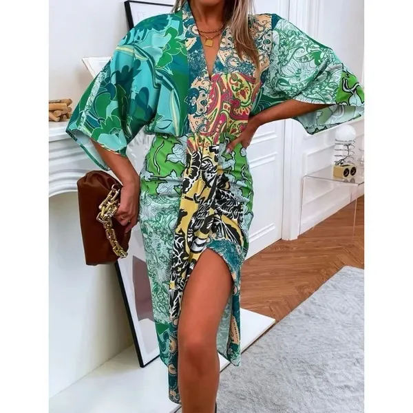 ✨Classy Floral & Paisley Print V Neck Batwing Sleeve Dress✨ - Image 2