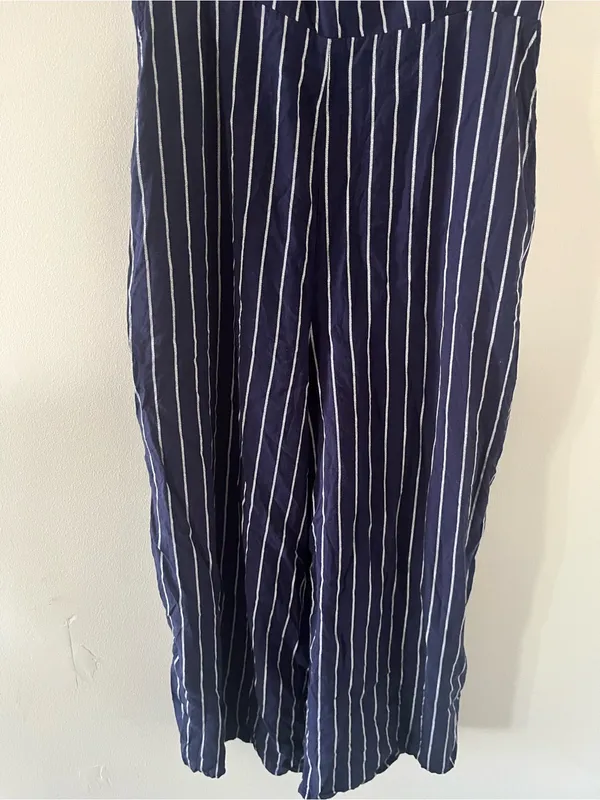 Old Navy Blue White Striped Wide Leg Jumpsuit Medium Coastal Nautical Beach - Image 3