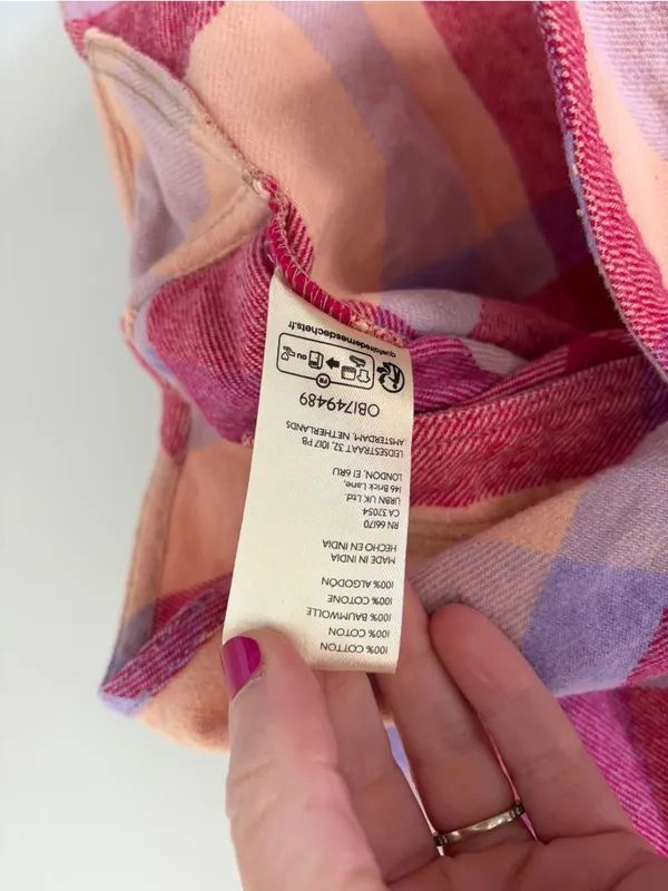 Free People We The Free Izzie Buffalo Check Plaid Cargo Flannel Shirt Pink Red S - Image 5