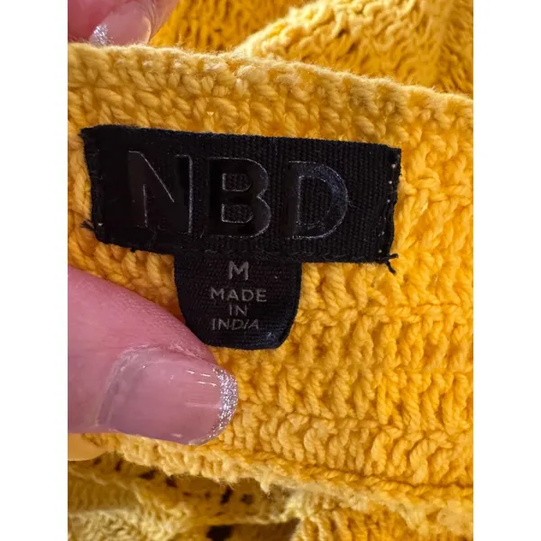 NBD Dress Women Medium Yellow Brandy Open Knit Crochet Halter Neck Midi Retro‎ - Image 13