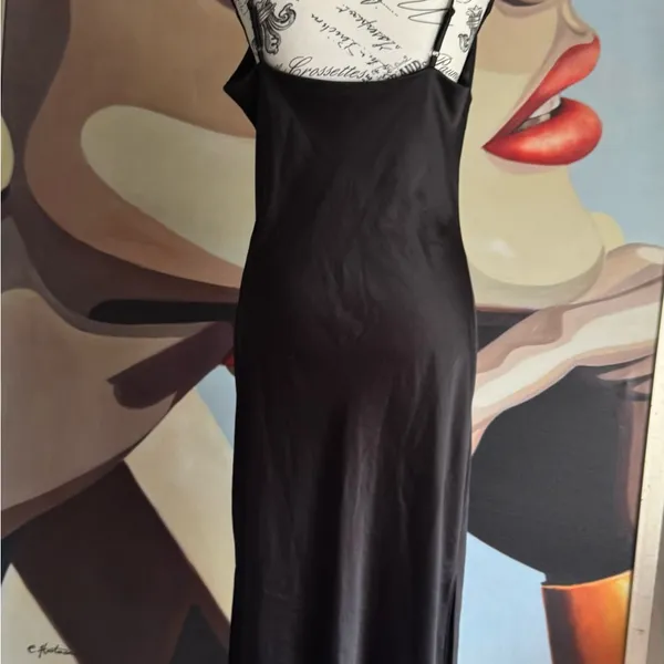 Express satin black cowl neck whimsy goth midi dress medium - Image 6