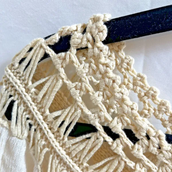 Papermoon Crop Top Women's Small Beige Macramé Style Cotton Style 3/4 Sleeves - Image 7