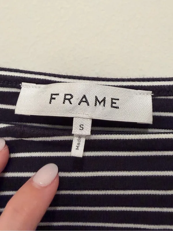 FRAME Navy White‎ Stripe Bell Sleeve Top Size Small - Image 3