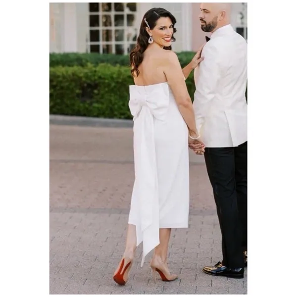 Lulus Fabulous Phenomenon White Strapless Bow Midi Dress Size XL Bridal Zip - Image 5