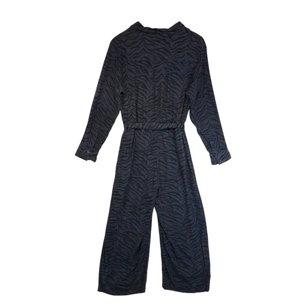 Rails Callan Charcoal Tiger Striped Belted Jumpsuit Wide Leg‎ Cropped Chic L - Image 7