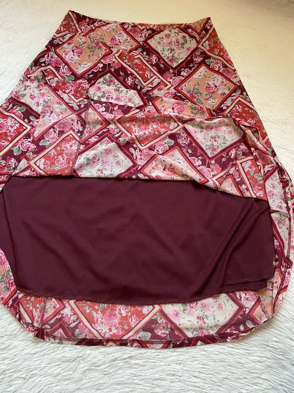Y2K boho Luna Floral pink and red Patchwork midi skirt - Image 5