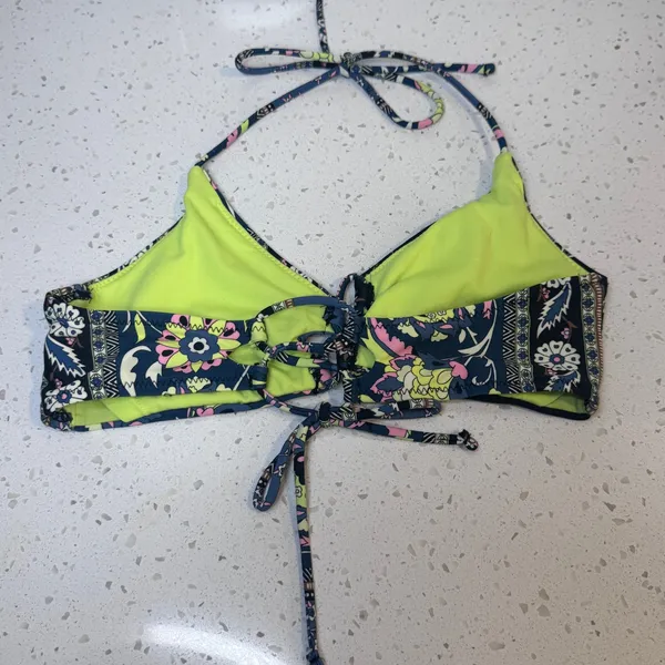Raisins Womens Mixed‎ Print Lace Up Halter Bikini Top Navy Blue Floral Medium M - Image 2