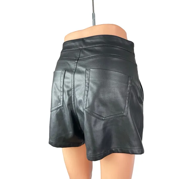 Zara Women Black Faux Leather Vegan Button Fly Mini Skirt Skort Shorts Size XS - Image 4