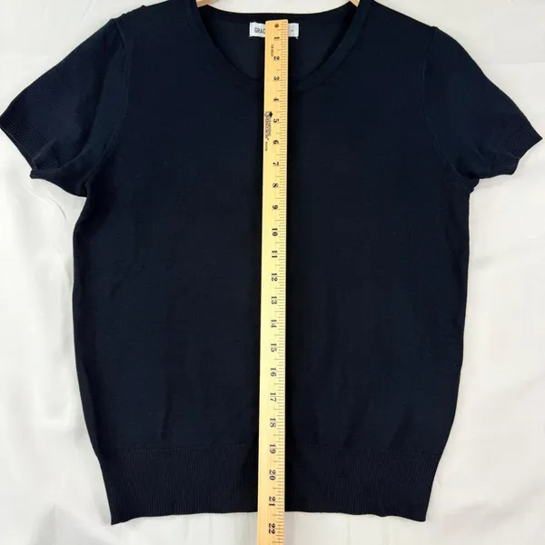 Grace Karin Cardigan Size S Black Solid Preppy Short Sleeve Button Top Classic - Image 5