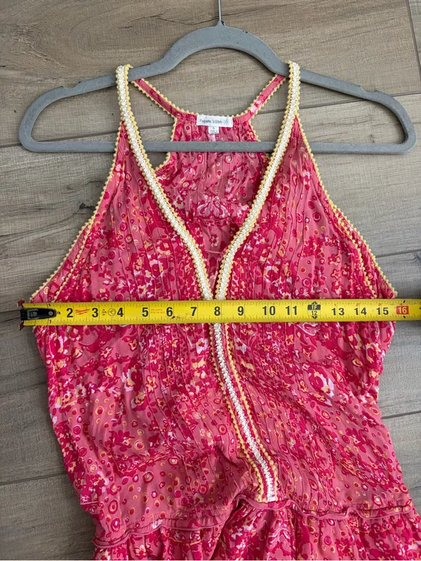 Poupette St. Barth Pink Yellow Betty Floral Sleeveless Tiered Ruffle Mini Dress - Image 7