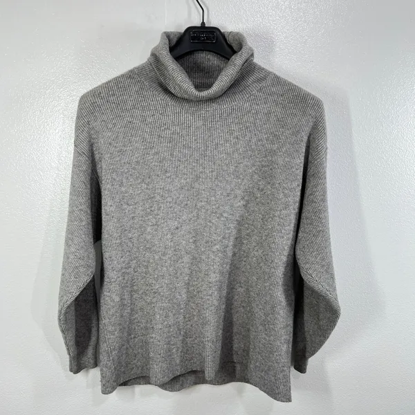 Free People Women's Medium Gray Ribbed Turtleneck Sweater Slouchy Cozy‎ Knit - Image 2