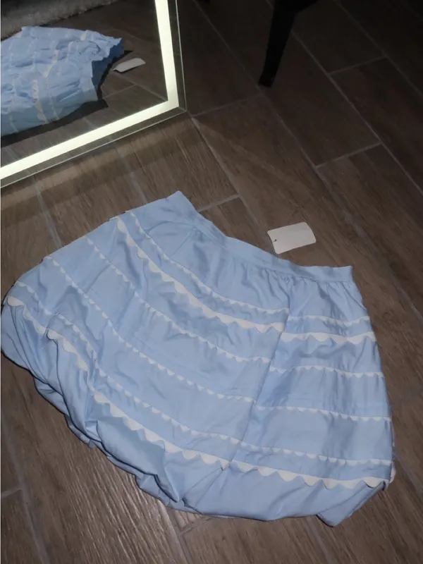 Peach Love California Light Blue Scallop Trim Mini Bubble Skirt - Image 4