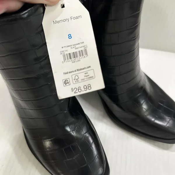 Time And Tru Boots Womens Size 8 Black Croc Ankle Zip Block Heel Square Toe NWT - Image 2