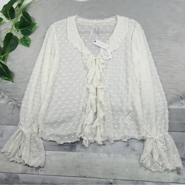 By ANTHROPOLOGIE Long-Sleeve Clip Dot Sheer Textured Blouse Women's Size Medium - Image 7