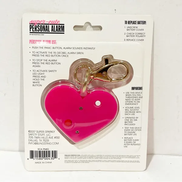 Super-Cute Personal Alarm by Blingsting Pink Heart Keychain Clip Valentines‎ Day - Image 2