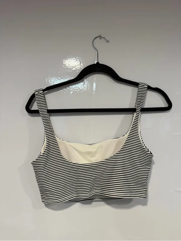 Striped Black and White Aerie scoop neck swim Top - Image 3