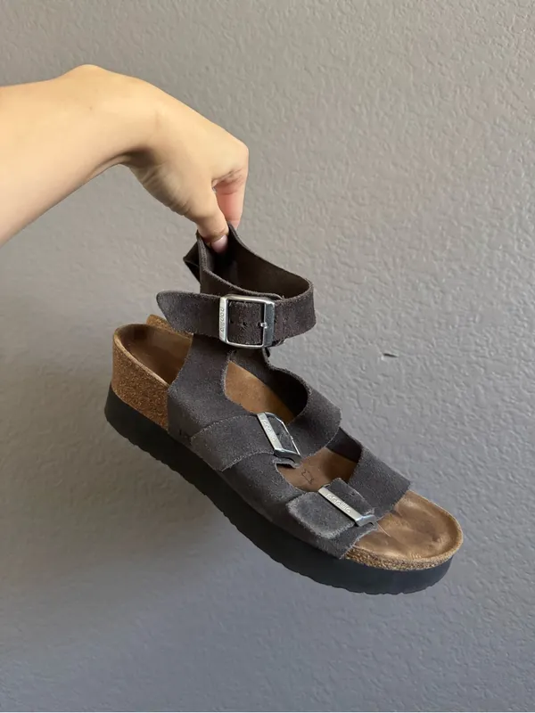 Birkenstock Papillio Linea Gladiator Sandals Wedge Strap Sz 7 Gray - Image 3