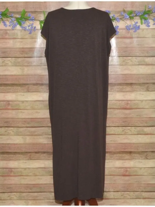 J.Jill Womens L Chocolate Brown V Neck Column Maxi Dress Pockets Rayon Stretch - Image 7