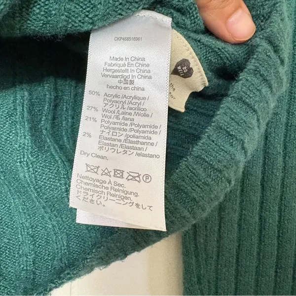 Madewell Readfield Ribbed Wool Blend Sweater XS Green Cropped Crewneck Knit N105 - Image 7