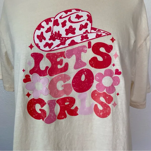 Etsy Let’s Go Girls Western Nashville Cream & Pink Short Sleeve Crew Neck T-Shirt - Image 3